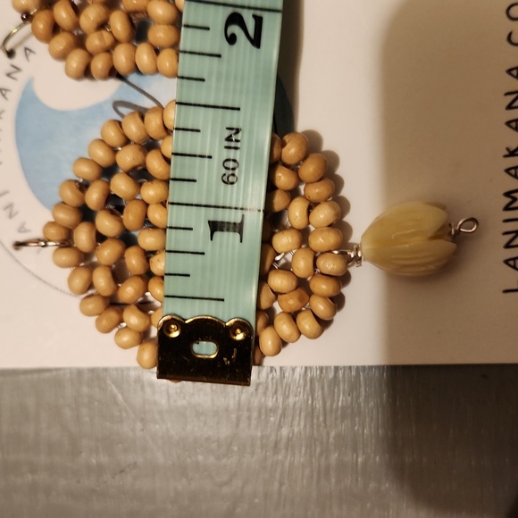 New Pikake flower dangle earrings new rattan wood sterling silver ear wi… - Picture 6 of 6